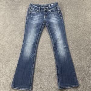 Miss Me Bootcut Jeans 27 MK33 Rhinestone Cross Flap Pockets Embellished Blue